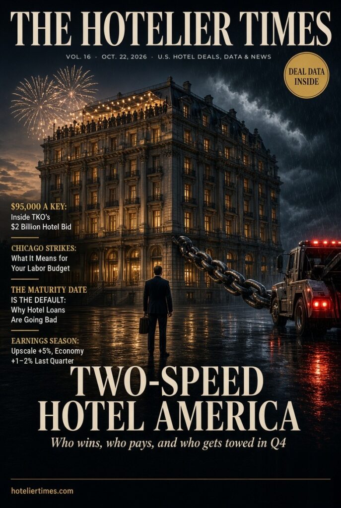 The Hotelier Times cover, Vol. 16, Oct. 22, 2026: Two-Speed Hotel America