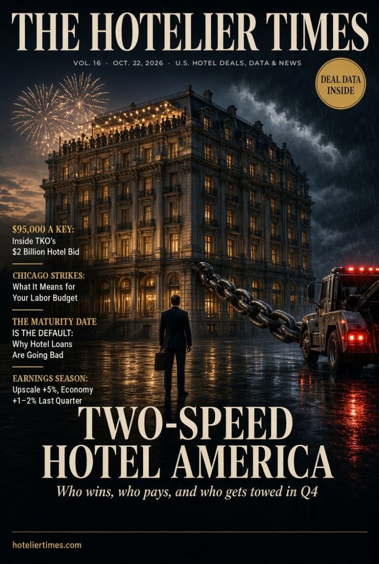 The Hotelier Times cover, Vol. 16, Oct. 22, 2026: Two-Speed Hotel America