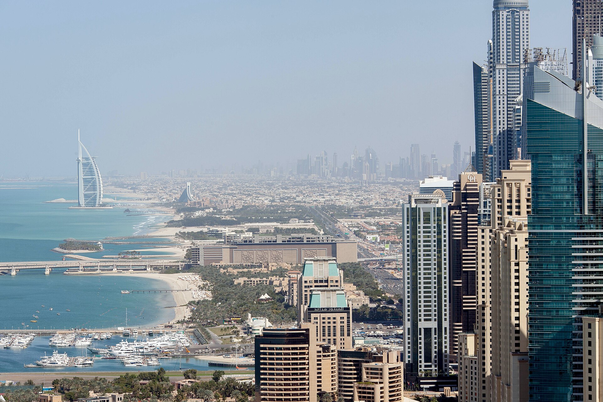 Dubai's coastline with the Burj Al Arab hotel and the skyline beyond