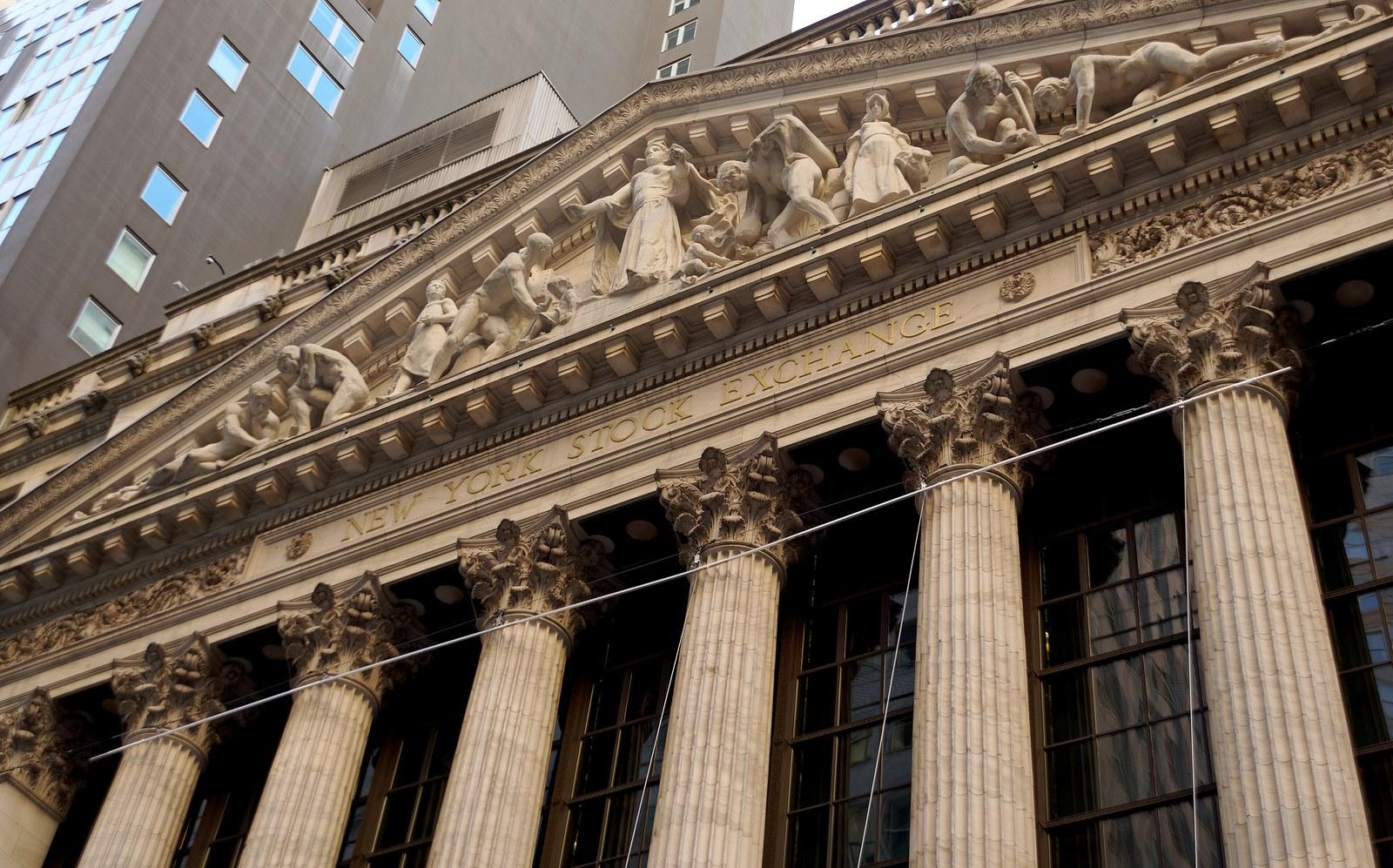 Broad Street facade of the New York Stock Exchange in Lower Manhattan