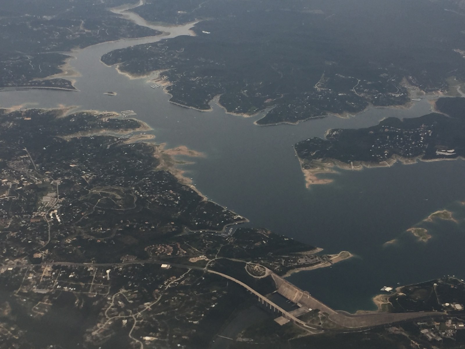 Aerial view of Lake Travis in the Texas Hill Country near Austin, 2018 (not the resort)
