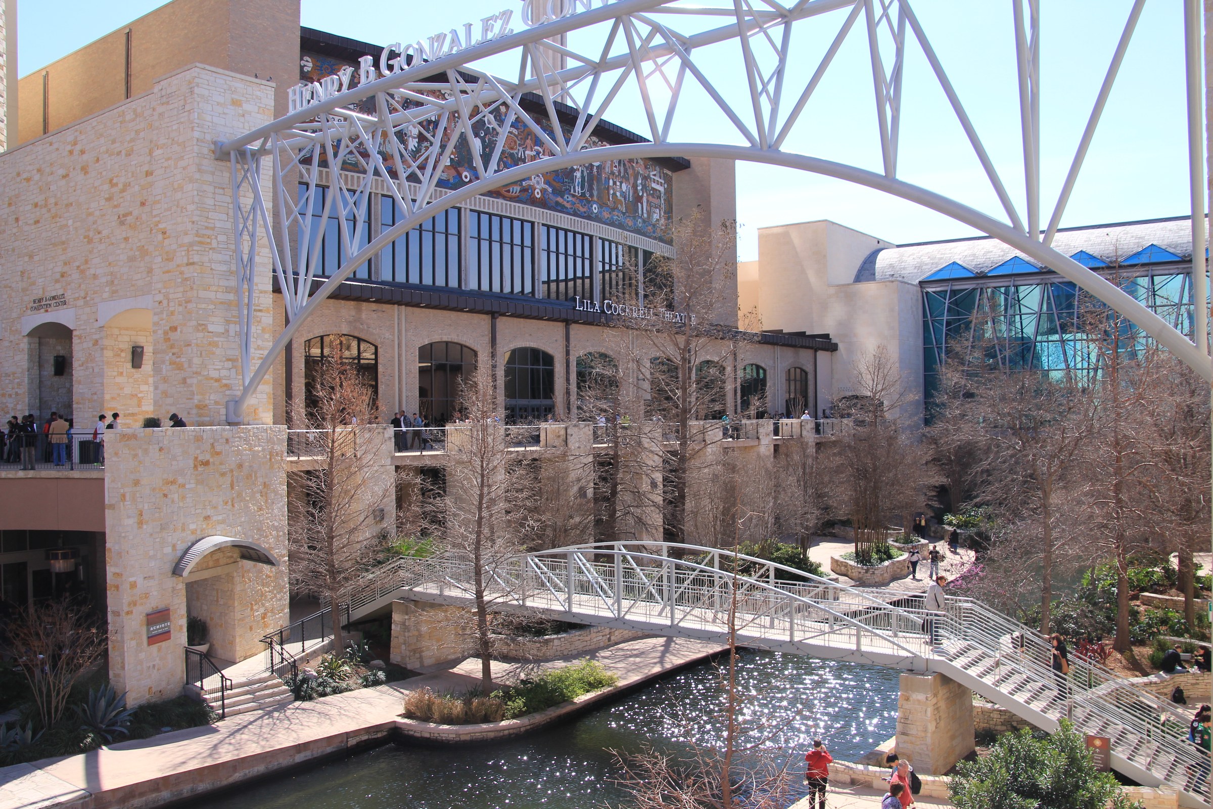 River Walk footbridge and plaza at the Henry B. González Convention Center in San Antonio